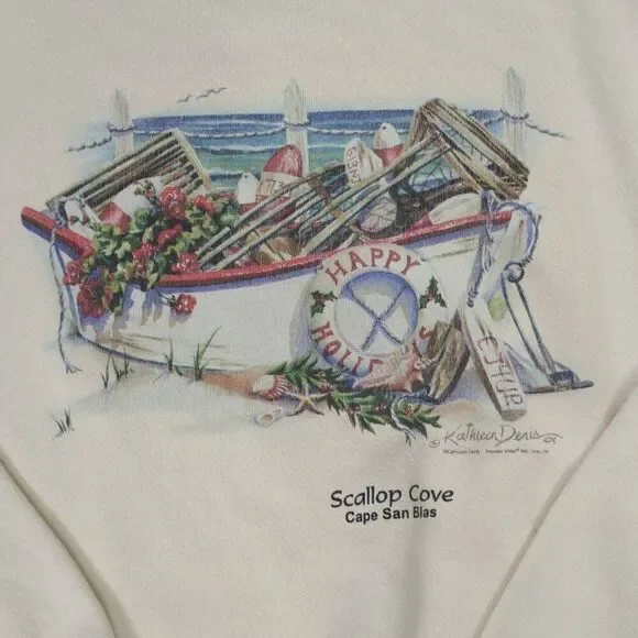 Vintage 90s Lee Men’s XL Scallop Cove Cream Pullover Crewneck Sweater - Picture 4 of 9